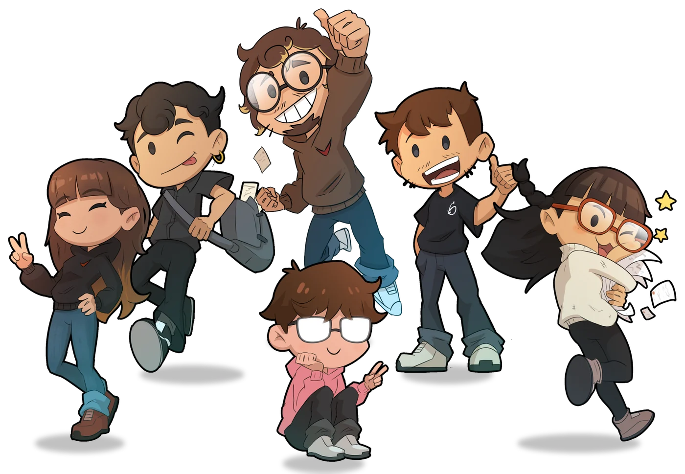 Illustration : l'équipe d'Archi Prod en personnages chibi, Talya, Samy, Kelyan, Loann, Skyban et Lucie-Mei.