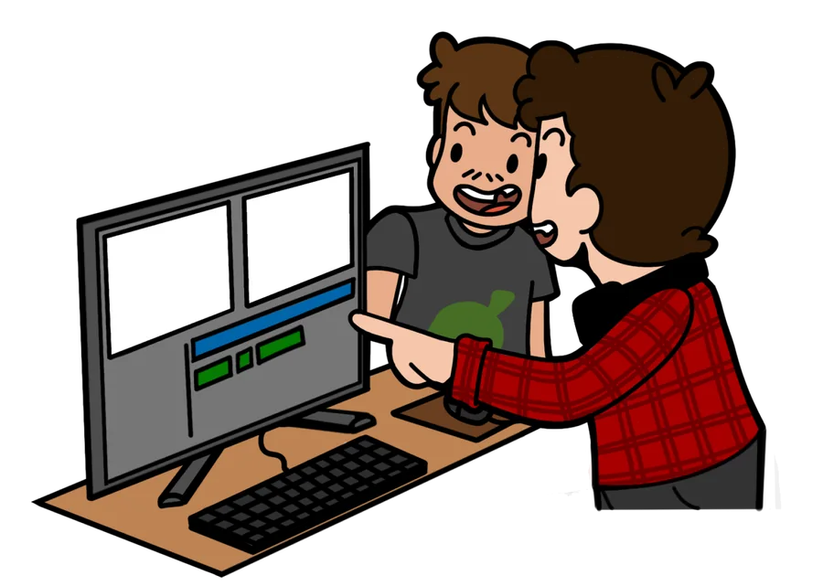 Illustration : deux monteurs devant un écran de montage.